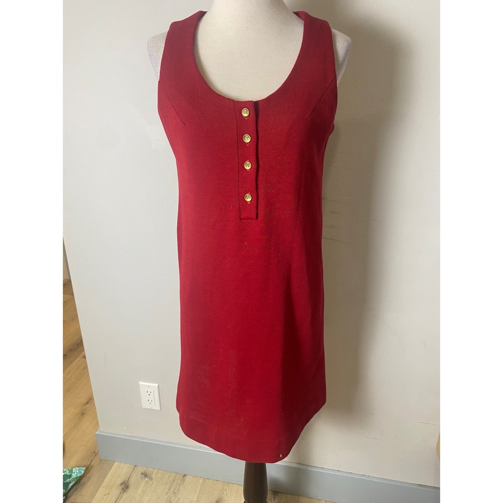 Vintage Young Edwardian by Arpeja Red Knit Sleeveless Shift Dress 60s 70s Mod